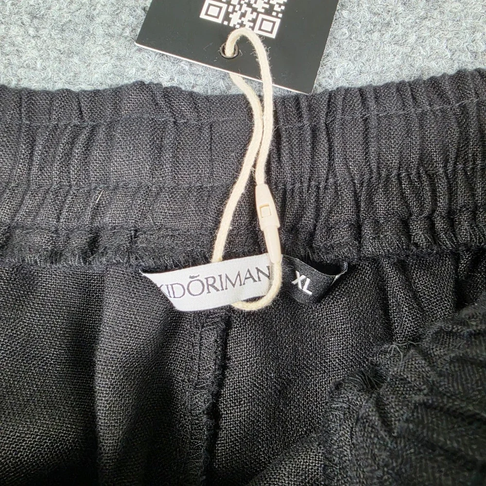 Kidoriman Linen Pants Mens XL Black Drawstring Streetwear Trousers NWT
